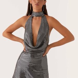 Nora Sequin Cowl Neck Mini Dress - Black Peppermayo
